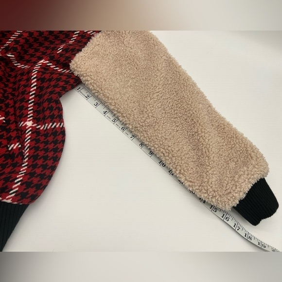 Ro & De Houndstooth Sherpa Jacket Red Tan Black Size Large Preppy Academia - Picture 6 of 8